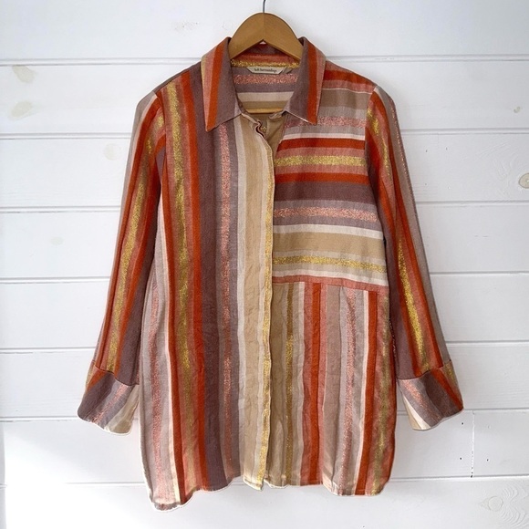 Soft Surroundings Maddalena Striped Tunic Shirt Shacket Metallic Thread Boho M - Picture 1 of 13